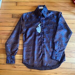 Luxurious Angelino Paisley Dress Shirt in Blue and Brown
